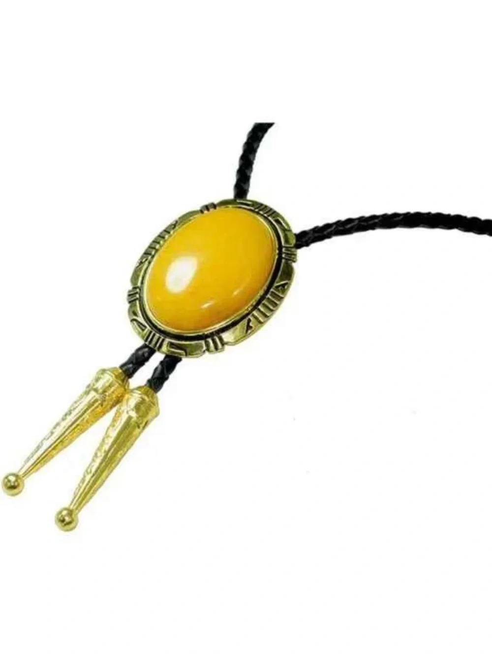 BOLO Tie Natural Colors Stone Western Celtic Yellow Stone Golden